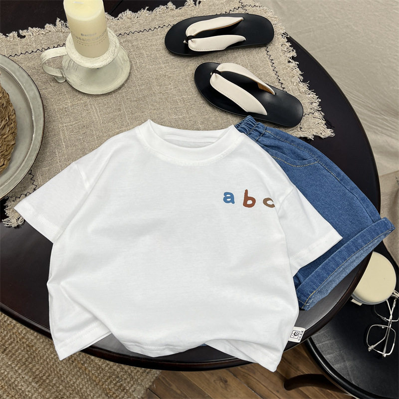儿童韩范宽松百搭圆领短袖t恤夏装新款男女童字母印花半袖上衣潮,淘宝优惠券,粉丝福利购,淘宝优惠卷