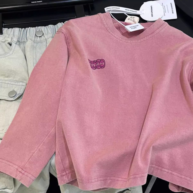 儿童复古做旧长袖t恤2026新款男童韩范休闲潮酷帅气内搭圆领上衣,淘宝优惠券,粉丝福利购,淘宝优惠卷