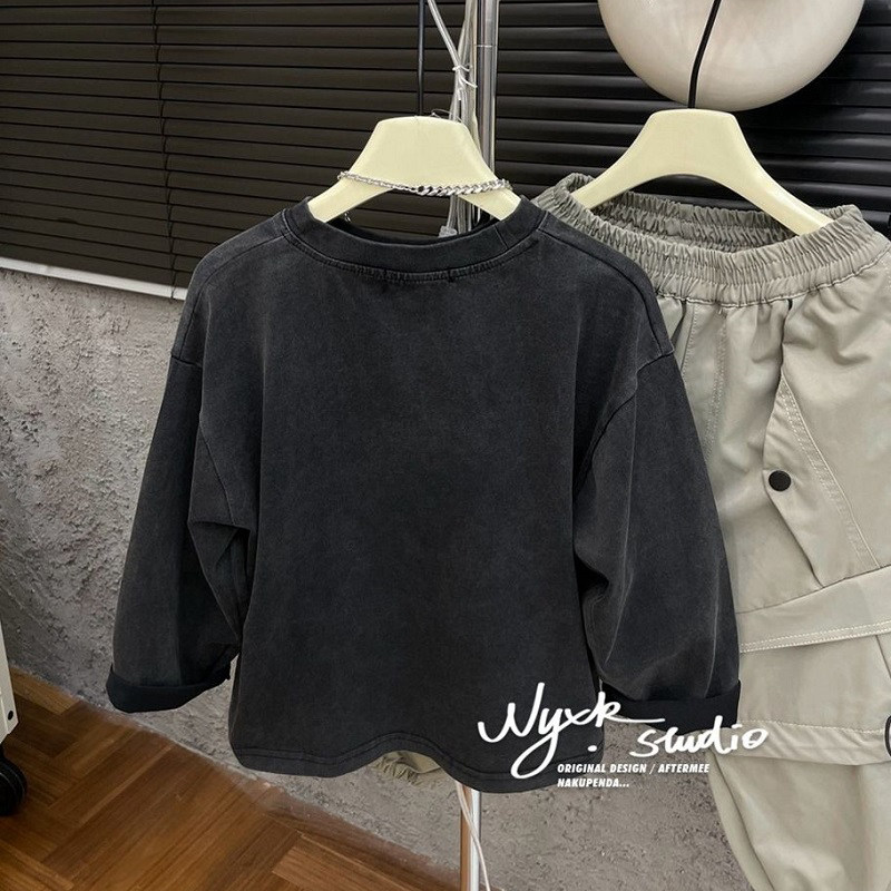 2026新款秋装男童潮酷帅气圆领长袖t恤中小童时髦做旧风内搭上衣,淘宝优惠券,粉丝福利购,淘宝优惠卷