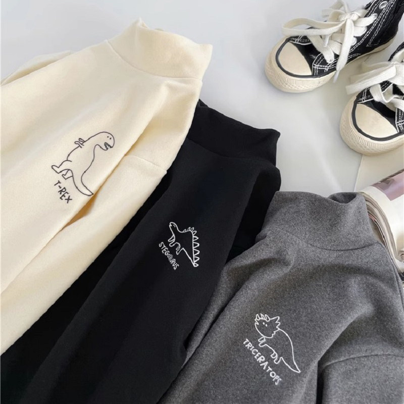 儿童秋冬磨毛半高领打底衫男童恐龙印花T恤加厚保暖舒适内搭上衣,淘宝优惠券,粉丝福利购,淘宝优惠卷