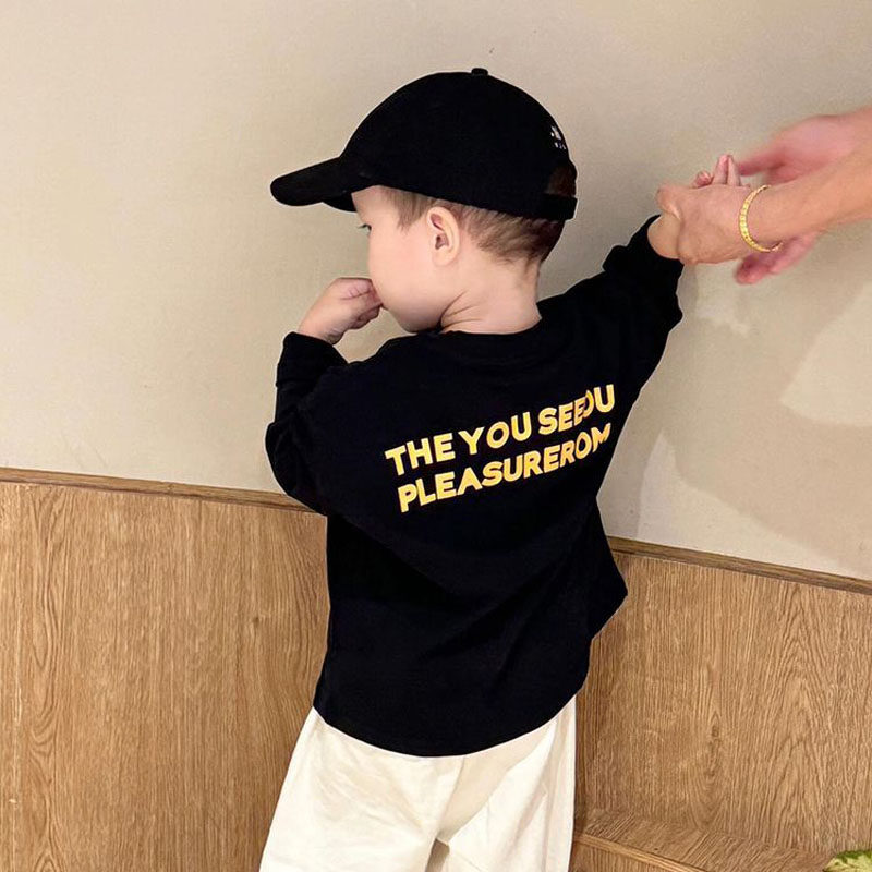 儿童纯棉舒适内搭打底衫春装新款男童韩范帅气字母印花长袖t恤薄,淘宝优惠券,粉丝福利购,淘宝优惠卷