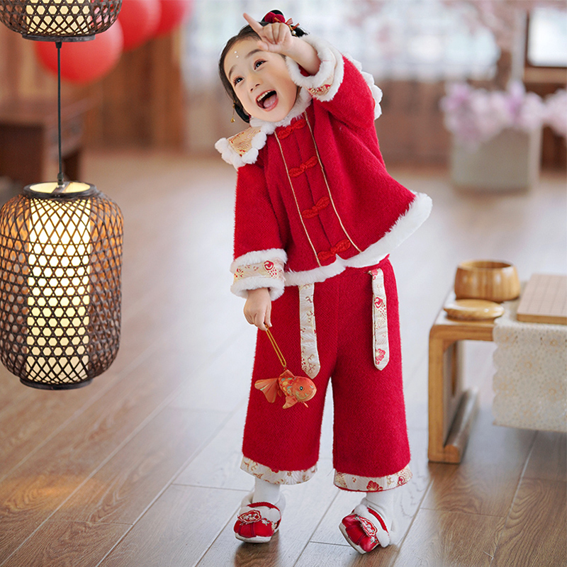 高货速发拜年服女童秋冬汉服儿童过年喜庆男童中国风唐装宝宝加厚