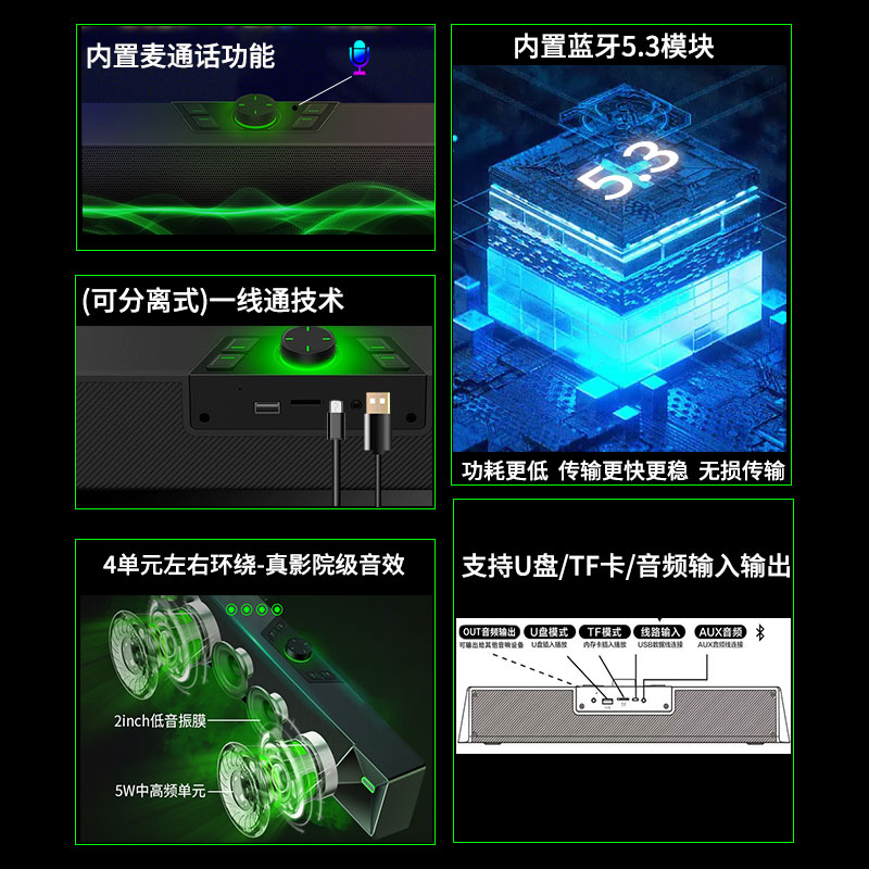 纽曼V1电脑音响台式家用笔记本桌面有线游戏蓝牙音箱重低音一体麦 - 图0