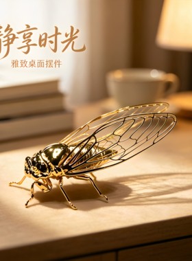 铜合金立体金蝉小摆件书房茶台