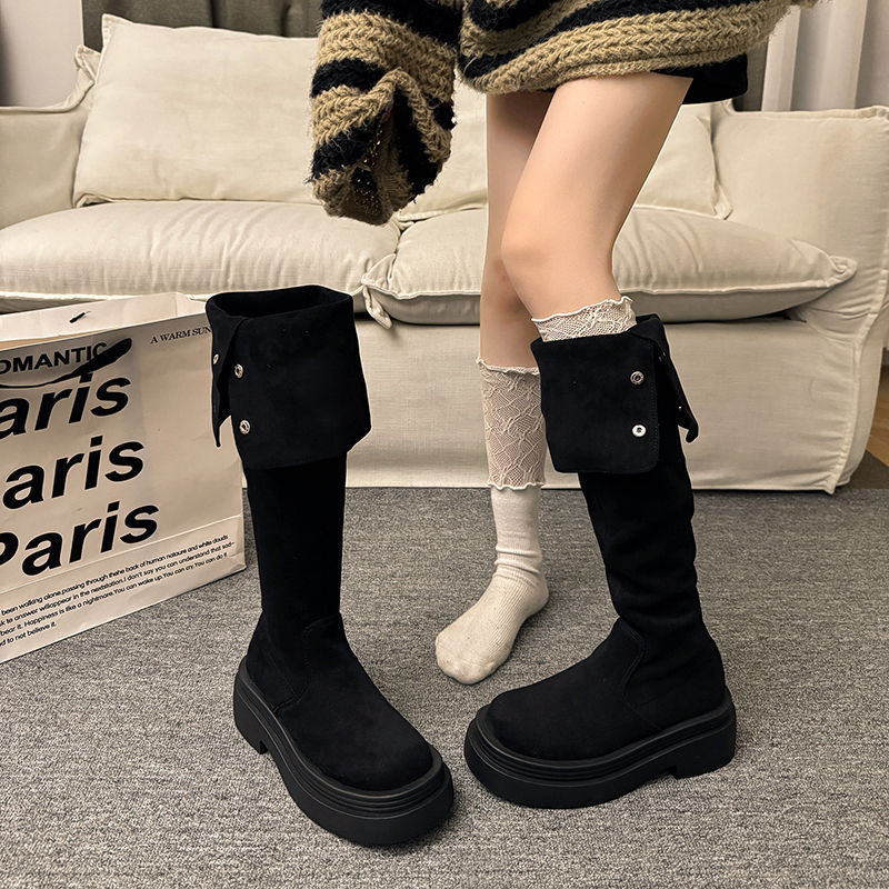 显瘦长筒靴小个子高筒骑士靴女款2025年秋冬款多巴胺过膝长靴 - 图1