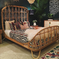 Minima Nordic Indonesian rattan bed Southeast Asian folk rattan art double bed retro minimalist guest house hotel 1 8 m bed