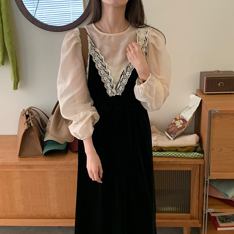 小清新白色长袖2022春季新款雪纺衫 着潮衬衫