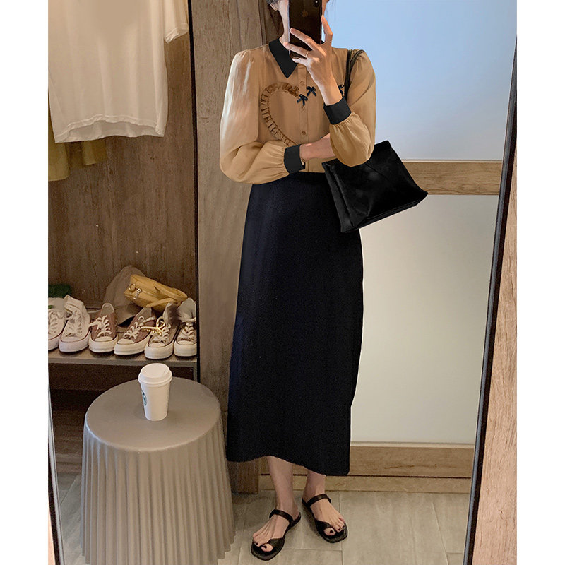 杏色长袖polo领2022春季新款衬衫 着潮衬衫