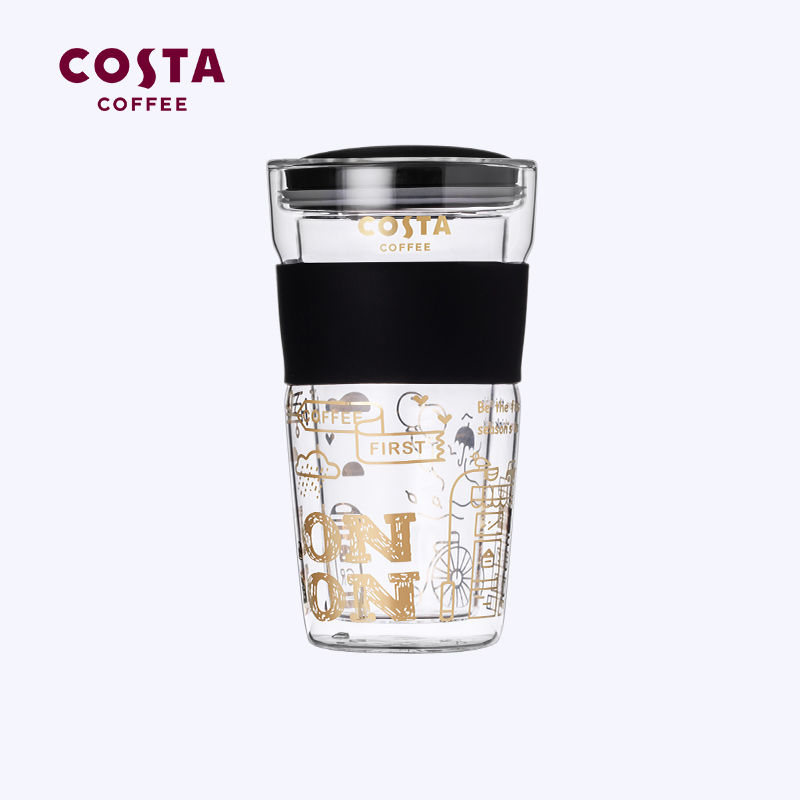costa透明玻璃杯雙層耐熱帶蓋高顏值便攜吸管水杯男咖啡杯隨行杯_COSTA小紅鼻專賣店_餐飲具