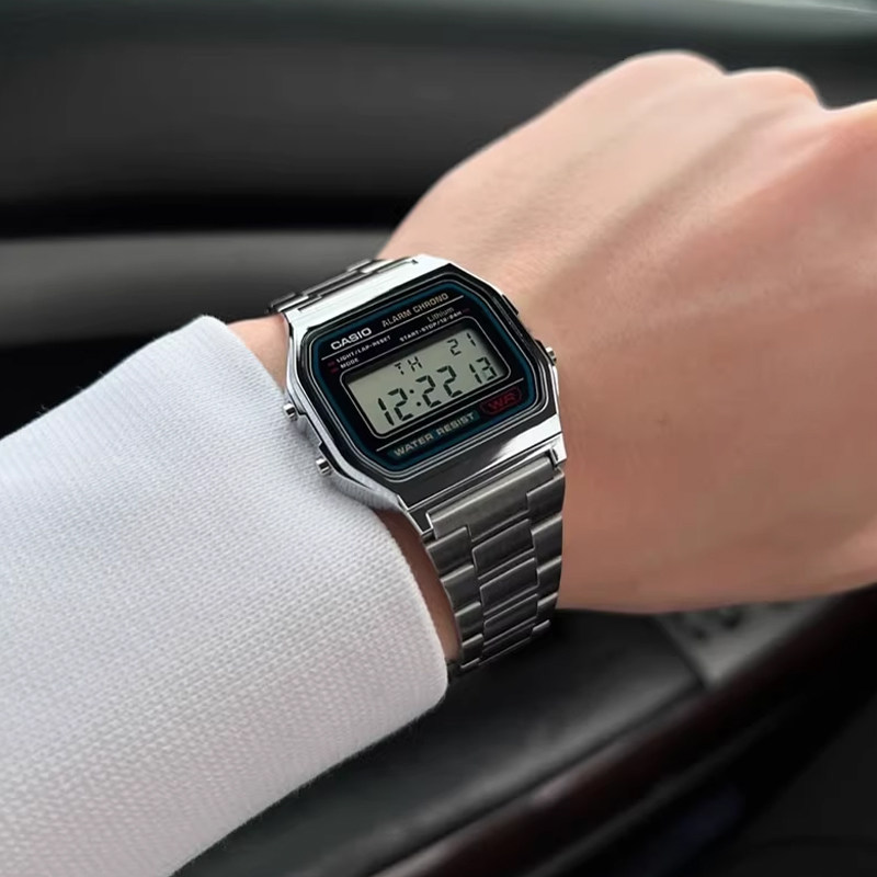 卡西欧手表男复古小方块银表正品学生礼物防水电子表A158W A159W
