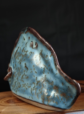 钧彩时光严选钧瓷名家王秋红纯手工立体窑变精品山水鱼摆件