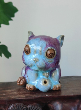 钧瓷纯手工堆塑创意精品窑变法斗犬小狗线香插茶宠摆件送礼佳品
