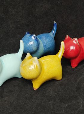 钧瓷小宠物猫咪陶瓷摆件窑变可爱茶宠装饰品生日送礼