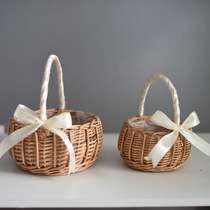 Woven flower basket handmade flower childrens handmade natural inserted flower basket bamboo woven decoration chflower basket National day rattan chiche containing basket