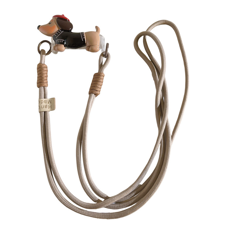 可爱卡通立体腊肠狗背夹手机壳编织尼龙斜跨长绳DIY潮流网红ins女款手机配饰户外挂绳侧背带便携挂脖防摔挂件,淘宝优惠券,粉丝福利购,淘宝优惠卷