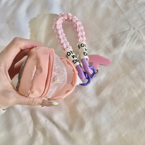 趣味SMIL表情包零钱袋编织尼龙短款手绳适用于手机壳百搭学生女款钥匙耳机套蓝牙收纳ccd便携结实手腕带挂链 - 图2