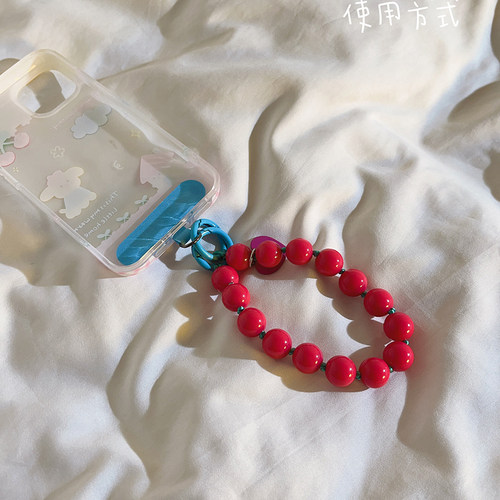 小清新diy大珠珠手链挂件适用于手机壳韩风少女心手机挂饰便携钥匙扣耳机套腕带手环百搭ins手机挂链防摔挂绳 - 图2