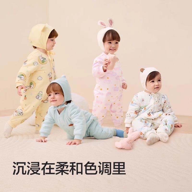 巴拉巴拉新生婴儿连体衣纯棉新款秋冬夹棉厚睡衣初生宝宝满月爬服 - 图2