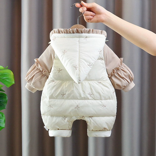新生婴儿羽绒棉服连体衣女宝宝超萌过年哈衣冬季防寒保暖外出抱衣