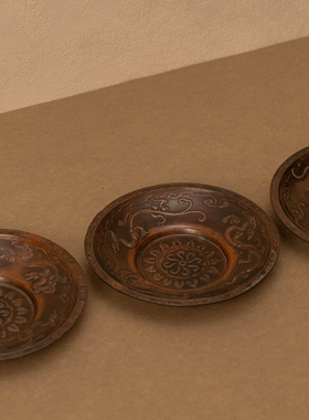 铜龙纹唐镜式杯托（五客）铜制艺术品摆件收藏茶杯托茶托