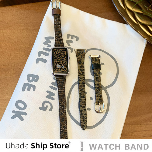 uhada适用华为手环10表带秋冬爆款【豹纹】皮质高级感华为9手环表带华为手环8表带创意马蹄扣时尚女款fit腕带 - 图3