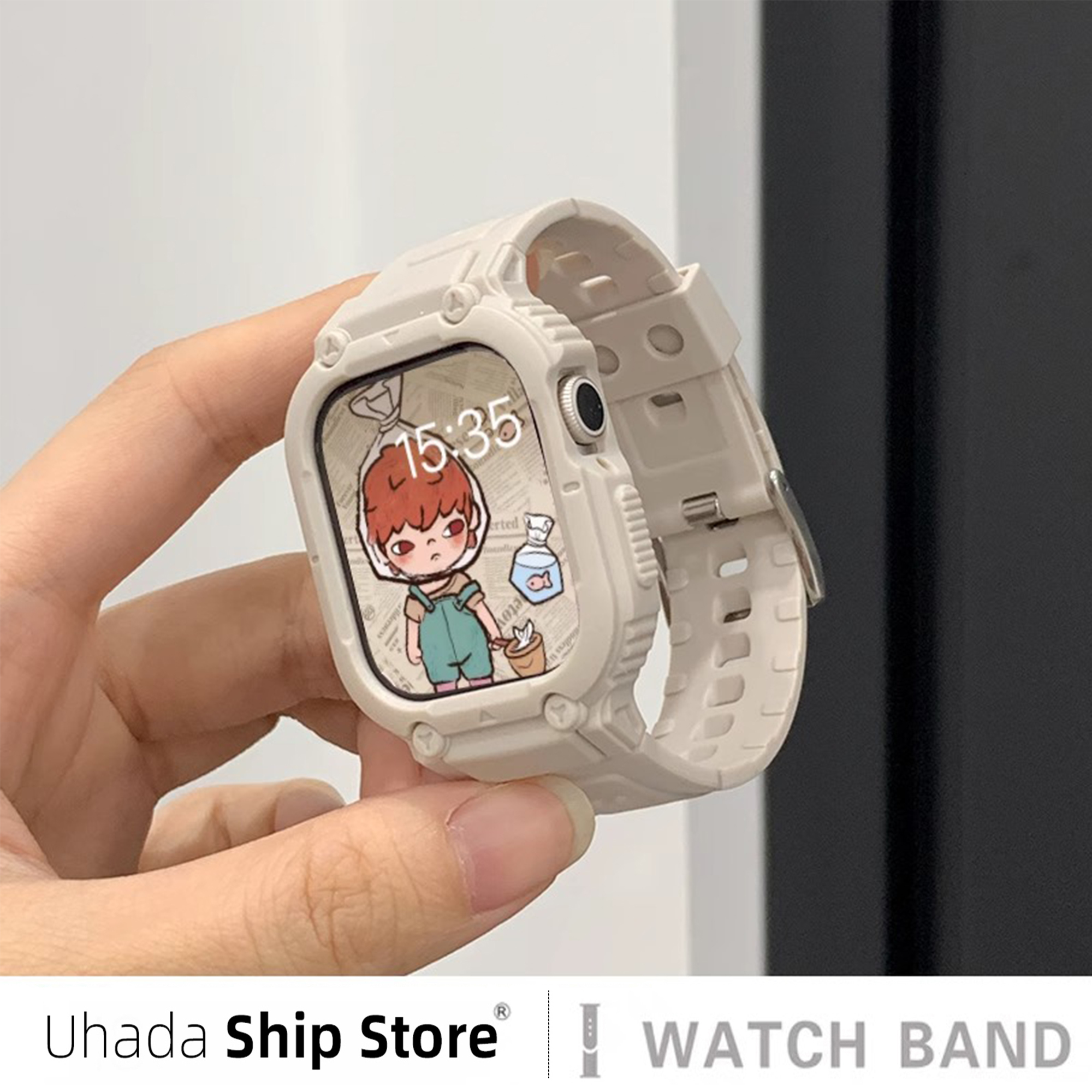 Uhada适用applewatch8代表带iwatch9代苹果手表se76一体表带星光色创意tpu表壳40/44/41/45mm运动男女款通用 - 图2