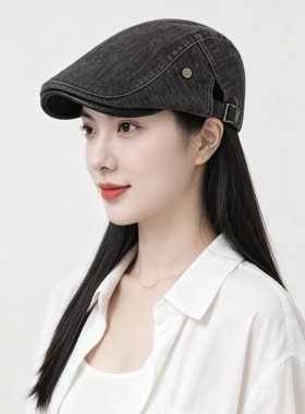 复古做旧老钱风前进帽女秋冬新款英伦文艺百搭显脸小鸭舌帽画家帽