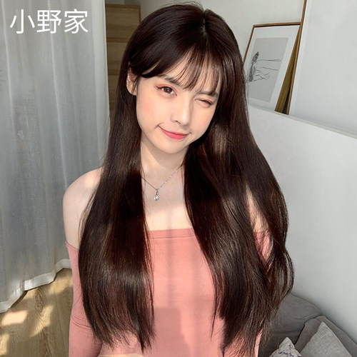 小野家隐形蕾丝假发女长发真人发丝全头套无痕空气汉服长直发发套 - 图0
