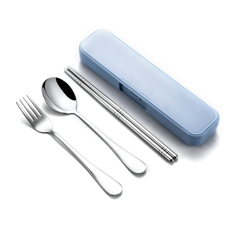 304不锈钢筷子勺子套装学生勺筷叉便携餐具翻盖收纳盒学生二件套,淘宝优惠券,粉丝福利购,淘宝优惠卷