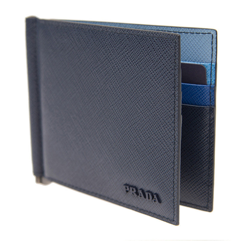 prada男士蓝色短身折叠款包 奢批海外钱包