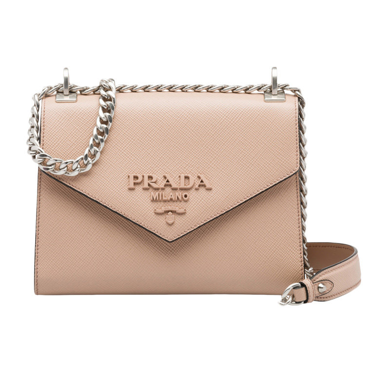 prada正品粉色皮革翻盖链条斜挎包 奢批海外女士包袋