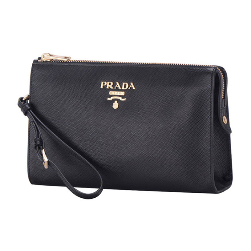 prada男包黑色牛皮logo标识零钱包 奢批海外男士包袋