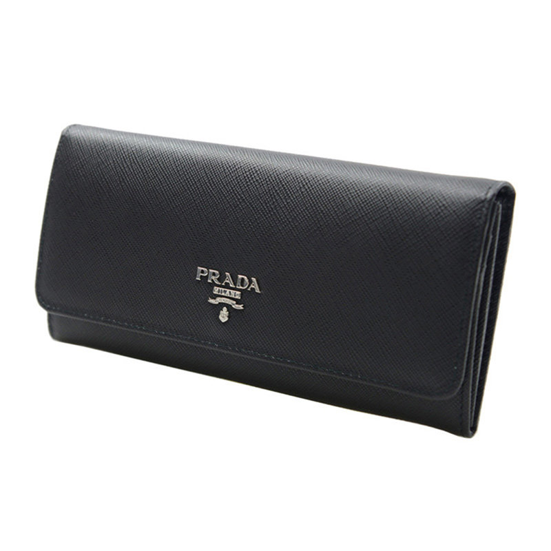 prada女包经典金属logo黑色钱包 奢批海外钱包