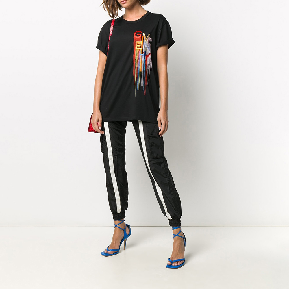 givenchy女士黑色棉质彩色徽标t恤 奢批海外T恤