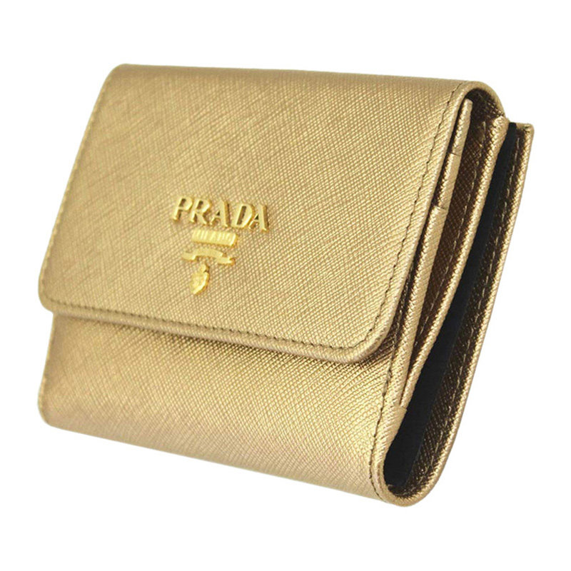 prada女包金属logo摁扣牛皮钱包 奢批海外钱包