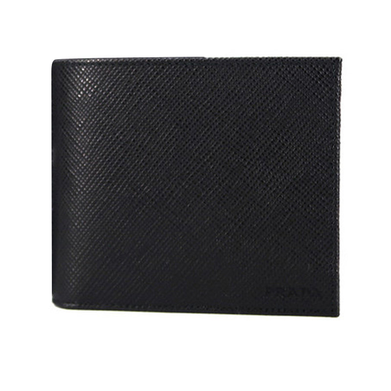 prada男包黑色皮革对折荔枝纹钱包 奢批海外钱包