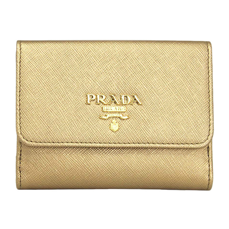 prada女包金属logo摁扣牛皮钱包 奢批海外钱包