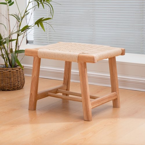 35cm藤编矮凳小凳子茶几凳矮茶凳实木换鞋凳门口穿鞋凳儿童编织凳 - 图0