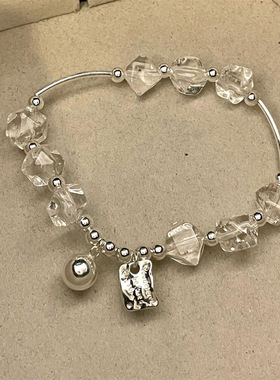 S925银质感小花方牌球球手链