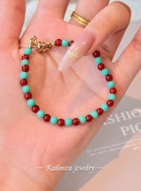 JINYU小众绿松石红玛瑙手链女