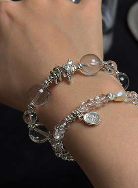 古法925银天然白水晶手链女款