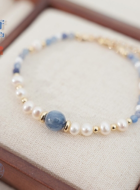 JINYU天然珍珠手链蓝晶石