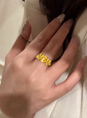 拉丝点钻樱花戒指古法沙金