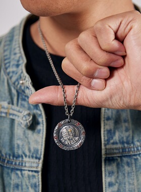 泰莉泰银扎基拉姆·女财神吊坠男女百搭手工原创六字真言复古项链