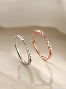 2025新款s925镀银线条戒指日系简约交叉指环气质排钻食指戒冷淡风