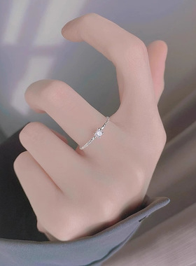韩系小众单钻戒指女简约气质几何开口可调节锆石食指戒新款指环潮