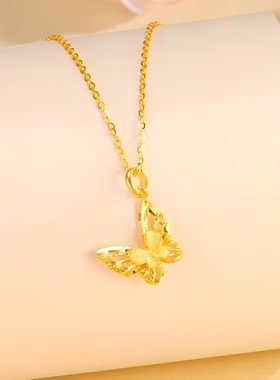 新款金色爆闪蝴蝶流苏项链女轻奢灵动小众设计通勤不掉色锁骨链