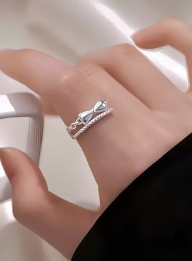 新款双层蝴蝶结开口可调节戒指女小众高级简约设计感ins冷淡指环