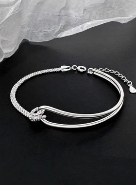 2025新款几何圆弧手镯女时尚韩版简约打结手环气质优雅拼接手饰品