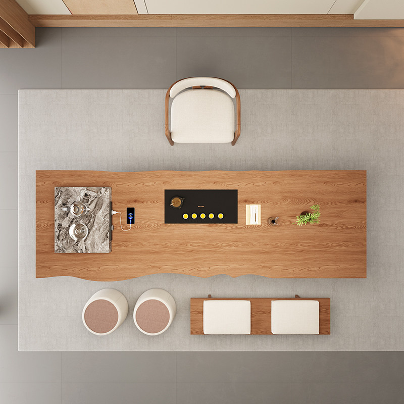 意式实木大板岛台茶桌椅组合办公室家用客厅茶盘一体茶台轻奢高端,淘宝优惠券,粉丝福利购,淘宝优惠卷